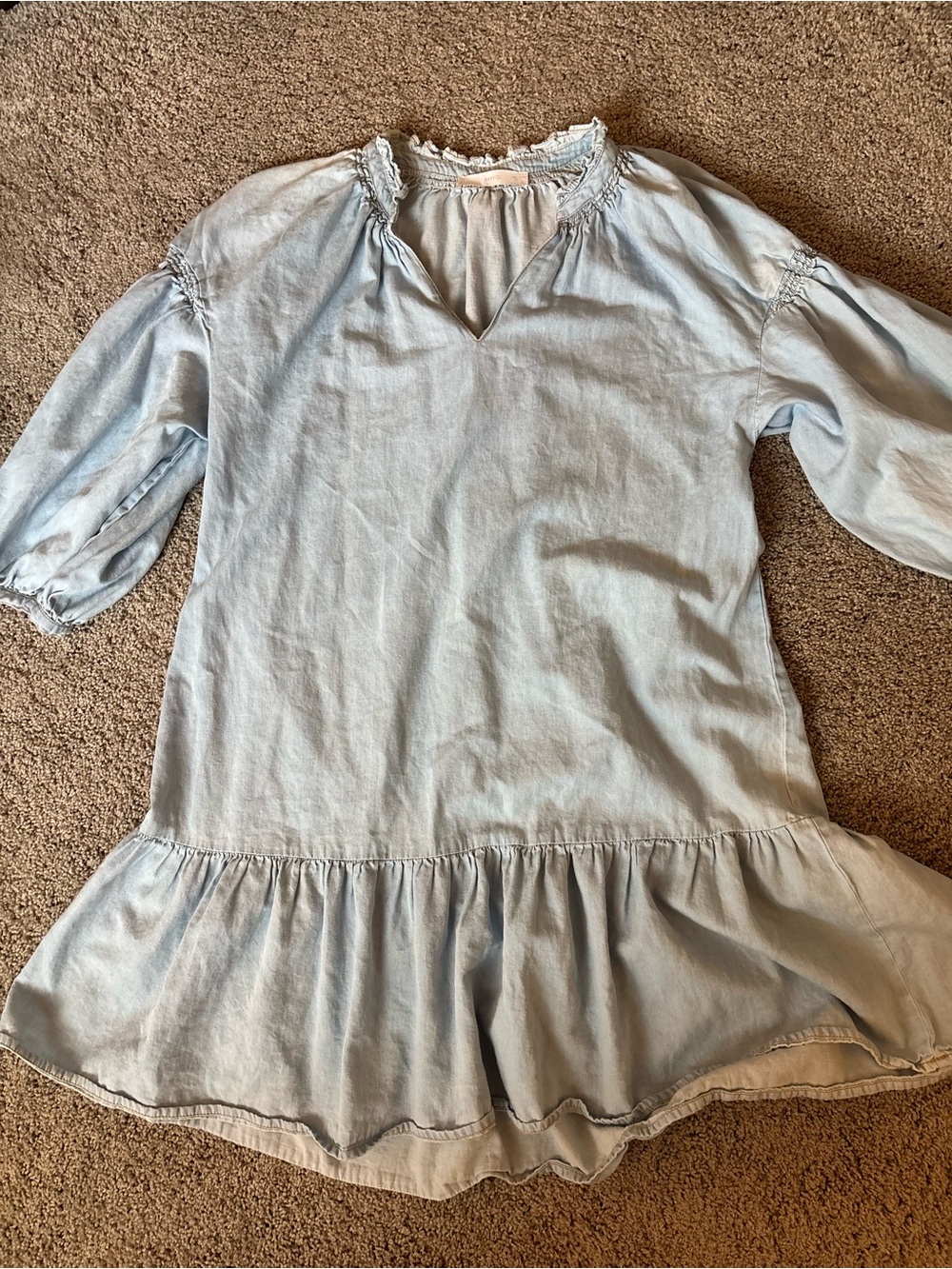 Light Wash Denim Peasant Dress